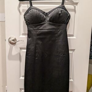 Fitted Black Satin Dress with Lace Accent : GUESS